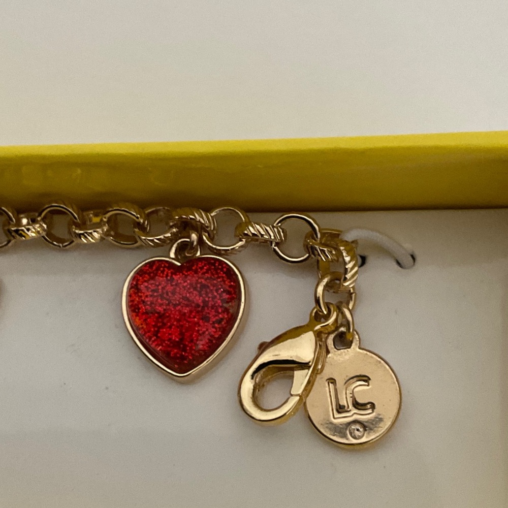 Liz Claiborne Red and Gold Heart Charm Bracelet - Picture 4 of 6